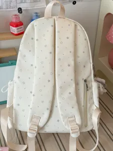 White star print backpack, casual cute design, perfect for daily travel and DIY ita bag styling.