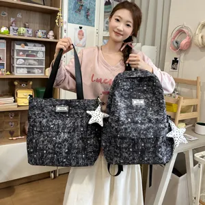Japanese sweet style star print tie dye backpack and shoulder tote bag detailed lifestyle view.