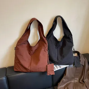 Borsa a tracolla morbida in nylon di grande capacità stile coreano con mini borsetta.