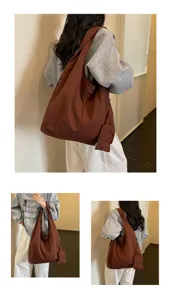 Borsa shopper marrone stile coreano vintage grande capacita borsa a spalla casual donna