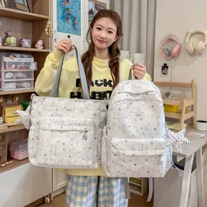 Waterproof Nylon School Backpack For Women Japanese College Style Bookbag Casual Travel Daypack With Star Print