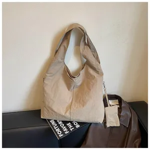 Borsa shopper in nylon marrone stile coreano rilassato rétro morbida borsa a spalla