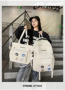 Ensemble sac à dos et cabas de style coréen en bloc de couleur pour étudiants.