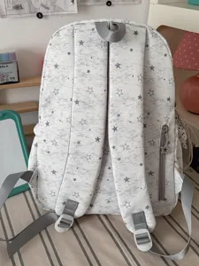 Japanese sweet style milk white star print backpack for students, casual daily use.