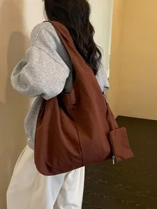Borsa Tote Marrone Vintage da Donna Grande Capacità in Tessuto Borsa a Spalla Stile Retrò Maillard per Studentesse Casual Scuola Uso Quotidiano