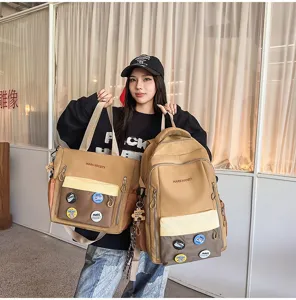 Sac à dos d'école et cabas en toile bicolore style coréen pour étudiants utilisation