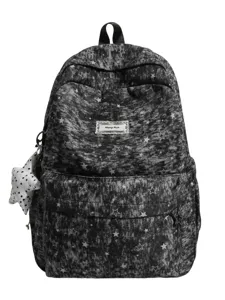 Casual star print backpack school bag for teens grey denim style everyday fashion daily use campus
