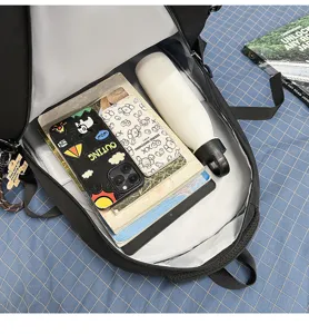 Sac a dos d'ecole en toile noire grande capacite sac de loisirs quotidien pour etudiants