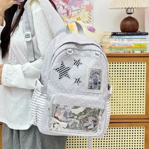 Japanese sweet polka dot star ita bag with transparent window, perfect for anime fans.