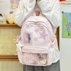 Pink polka dot star ita bag sweet Japanese style anime student double shoulder backpack