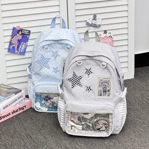 Japanese sweet polka dot star ita backpack with clear window for cute anime merchandise display