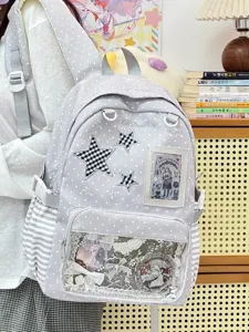 Japanese sweet polka dot star ita bag cute backpack with transparent window and star appliques.