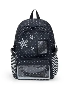 Japanese sweet polka dot ita bag backpack with star patches and transparent display window.