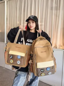 Sac à Dos Scolaire et Sac Fourre-tout de Style Coréen avec Coussin d'Air Contrasté pour Adolescents Grande Capacité en Tissu Oxford pour Étudiants