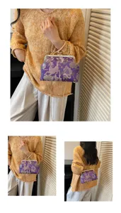 Vintage Chinese stijl brokaat avond schoudertas voor vrouwen, elegante ketting crossbody tas.