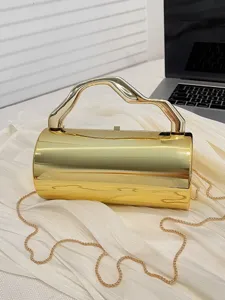 Dames Acryl Cilindrische Avondtas Metalen Artistiek Handvat Ketting Schouder Crossbody Tas Hardcase Clutch Feesttas