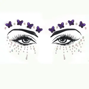 Gesichtskristalle Aufkleber Strass lila Schmetterling Augen Make-up fur Party Festival
