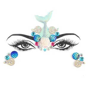 Glitzernde Meerjungfrau Gesicht Strass Sticker für Festival Party Make up und Kostümparty.