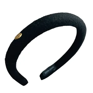 Serre-tête en velours noir avec badge en métal doré accessoire de cheveux minimaliste