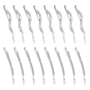 Glitzernde Strass Haarnadeln Set, 16 Stueck silberne Kristall Bobby Pins fuer Damen Frisieren.