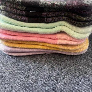 Merino wool thickened knit socks detail showing soft colorful stacked texture for winter.