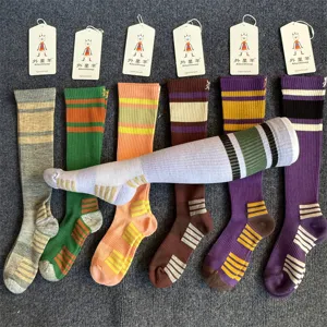 Merino wool knee high striped socks retro college style warm outdoor sports long socks for women