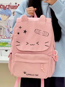 Zaino Ita rosa con orecchie di gatto e viso simpatico, grande capacita per la scuola.