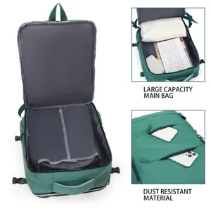 Detailed view of the large capacity green backpack showing spacious main compartment.