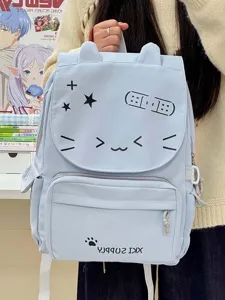 Zaino scolastico kaomoji con orecchie di gatto stile coreano grande capacità borsa ita