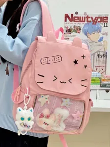 Zaino ita rosa carino con orecchie da gatto e finestra trasparente per studenti.