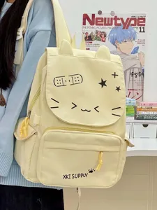 Vista dettagliata dello zaino carino con orecchie di gatto, stampa kawaii e grande capienza.