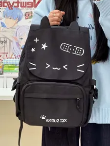 Zaino nero orecchie di gatto grande capacita tela borsa scuola per ragazze anime ita bag