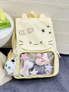 Zaino in tela giallo in stile giapponese carino con finestra trasparente e orecchie di gatto.