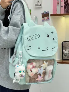 Zaino stile coreano carino con orecchie di gatto e tasca trasparente per studenti.