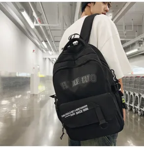 Large capacity school backpack for students, stylish black campus casual daypack for use.
