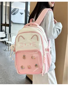 Cute cat design backpack with transparent window, perfect for daily use and stylish aesthetic look.