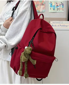 Large capacity solid color minimalist backpack for students, stylish Japanese style school bag.