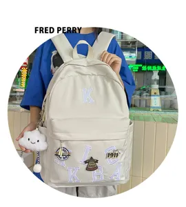 Casual canvas backpack large capacity school bag stylish letter embroidery for daily use