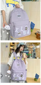 Large capacity purple school backpack for students, casual daypack with cute cloud pendant.