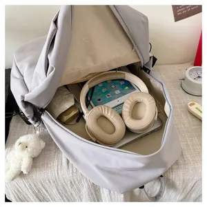 Large capacity casual gray backpack for student daily commute and laptop storage with cute bear.