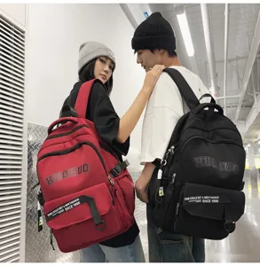 Detailed shot of retro student backpacks with large capacity and stylish ribbon straps.