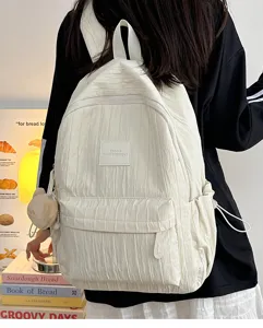 Casual solid color pleated backpack for women and students lightweight daily travel daypack