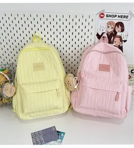 Casual solid color student backpack lightweight school bag for teenage girls daily travel