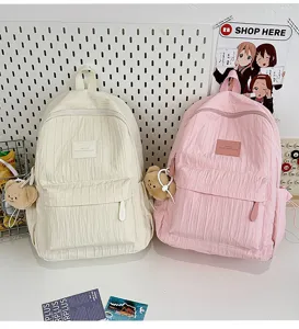 Solid color nylon school backpack for teen girls casual travel cute daypack daily use