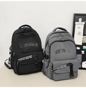 Vintage large capacity student backpack casual school bag with stylish letter print details.