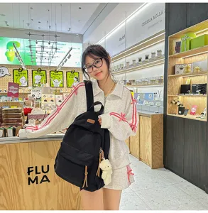 Black corduroy backpack large capacity school bag for teenage girls trendy travel daypack