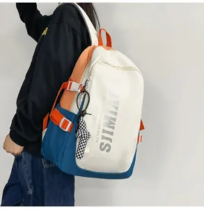 Large capacity color block student backpack fashionable casual school bag for teenagers