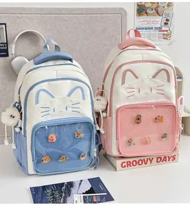 Cute cat ear ita backpack detail, transparent front pocket, daily school style design.