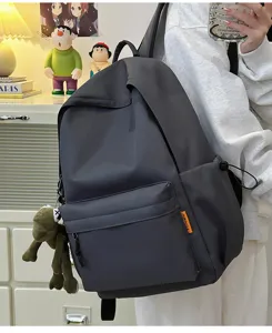 Large capacity simple solid color backpack for students casual daily school bag men women
