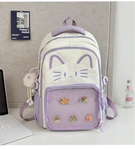 Japanese style cute cat backpack Y2K ita bag large capacity school bag with mesh pocket for pins